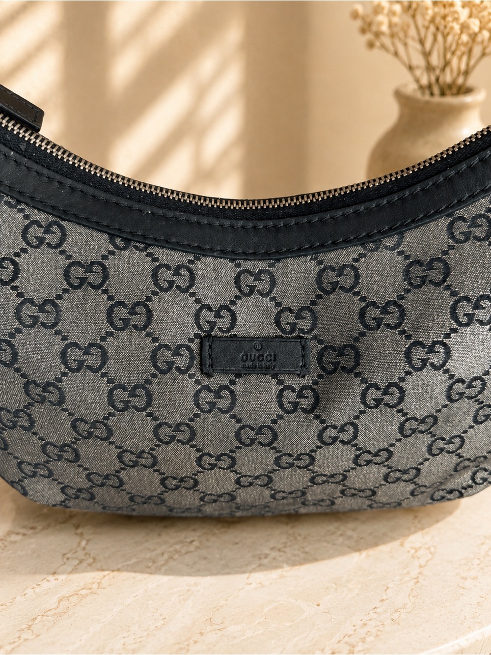 Authentic Gucci GG Canvas Shoulder Bag Navy Gold 181092 Monogram Purse Crossbody - Picture 5 of 16